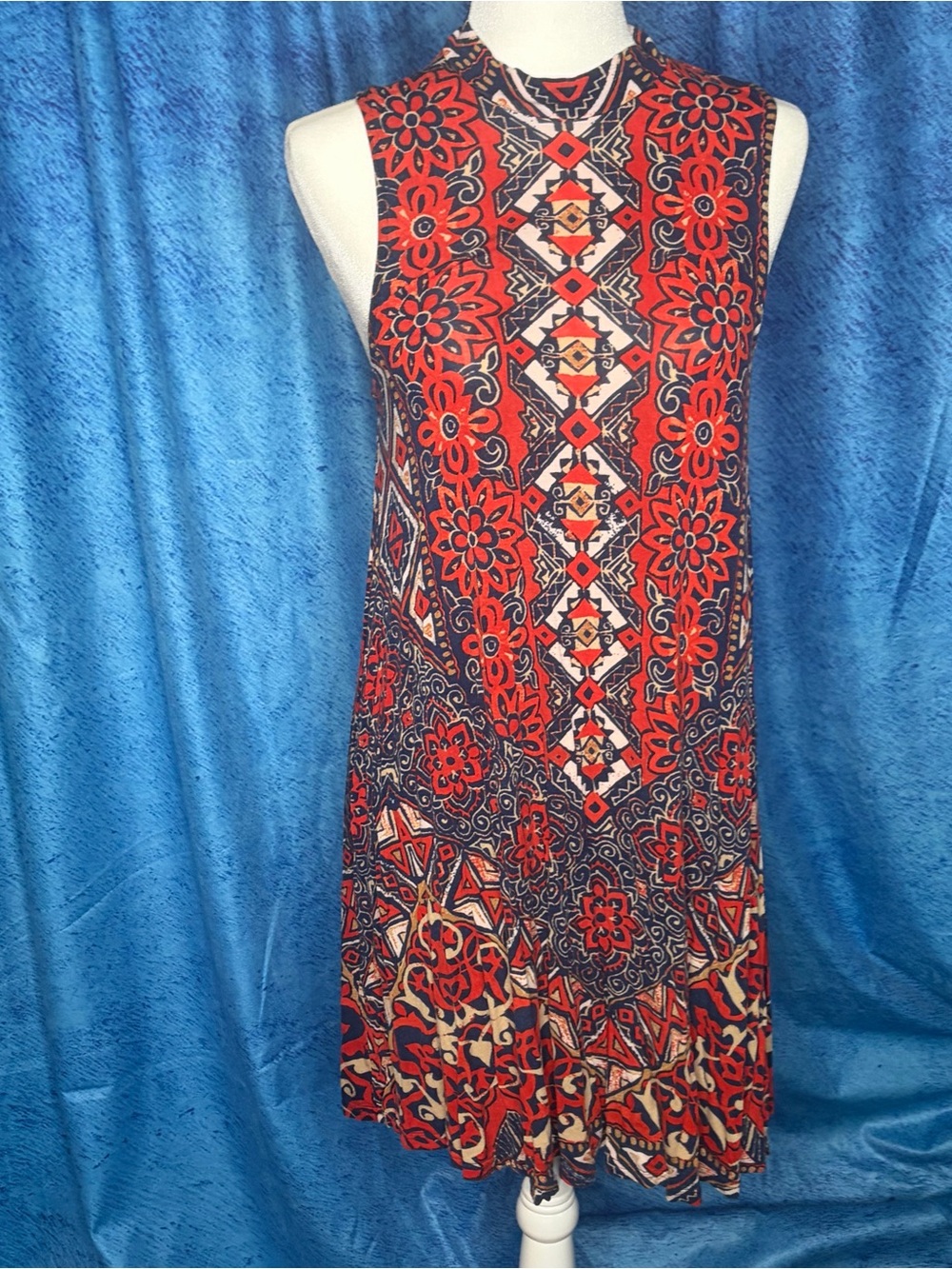 Sleeveless orange Floral Geometric Shift Dress